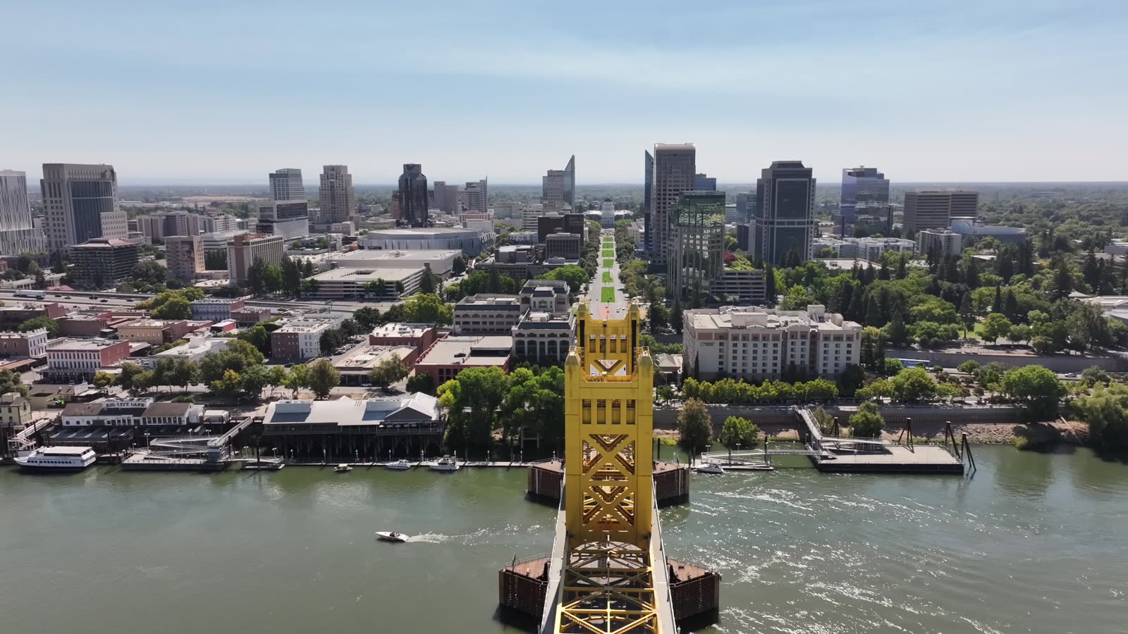 Aerial view of the Tower Bridge and downtown Sacramento